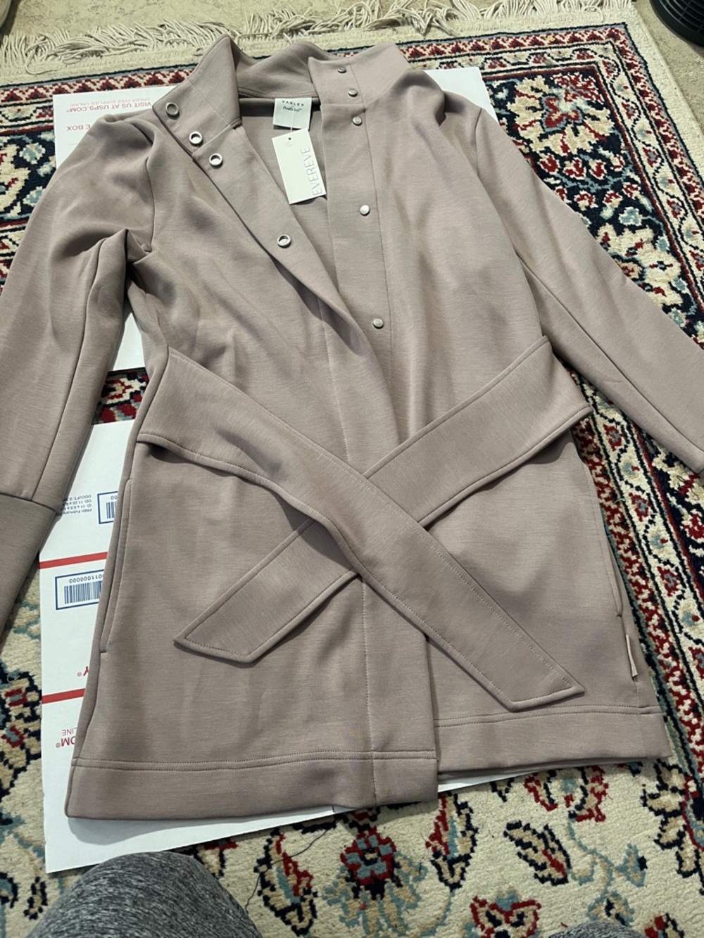 Varley Mauve Taupe Belted Trench Coat